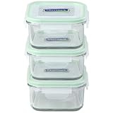 Kinetic Go Green GlassLock 1332 17-Ounce Square Glass Food-Storage Containers with Locking Lids, Set of 3 ~ Innova