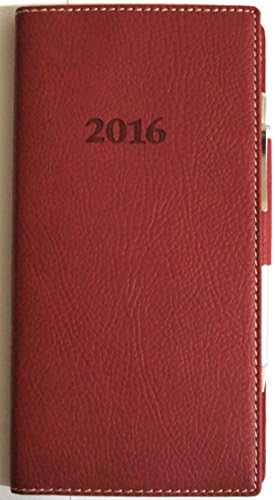 2016 Italian Bonded Leather RED Weekly Pocket Planner Engagement Calendar With Pen