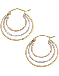 14 Karat Tricolor Gold Diamond Cut Graduated Triple Hoop Earrings