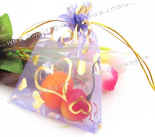 FO 50x Lilac Heart Festival Wedding Jewellry Organza Gift Pouch Bag 9x12cm