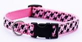 Small Pink/Black Houndstooth Dog Collar: 5/8 wide, Adjusts 10-14.