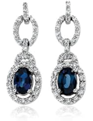 14 Karat White Gold Blue Sapphire And Diamond Earrings