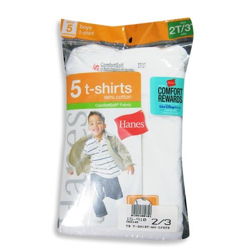 Hanes - Toddler Boys 5 Pack Crewneck T-Shirts, White, TB2145