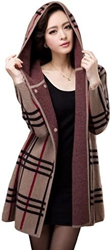 Camii Mia Women's Winter Long Mink Cashmere Coat Hoodie (Medium, Khaki)