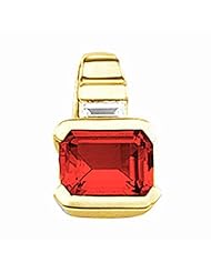 14K Yellow Gold Emerald Cut Chatham Created Ruby and Diamond Pendant -- LIFETIME WARRANTY