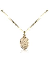 Gold Filled O/L Our Lady of Guadalupe Medal Pendant 1/2 x 1/4 Inches Central America-9206- Comes with a Gold Filled Lite Curb Chain Neckace And a Black velvet Box
