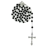 Black Round Bead Rosary with Chain Link - 5mm Beads - 27 in. Necklace, 19 in. Overall