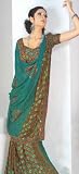 Party Wear Deep Green Faux Georgette Ethnic Wrap Sari Saree with Unstitched Blouse