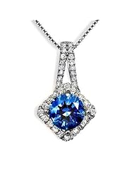 1.35ct Blue Round Diamond Necklace Pendant 18k White Gold