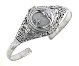 Sterling Silver Celestial Moon and Star Poison Locket Box Cuff Bracelet