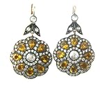 Antique style diamond and citrine flower earings
