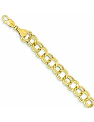 14K Gold Hollow Double Link Charm Bracelet 7 Inches
