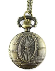 Youyoupifa Wholesale 5pcs/lot Bronze Alloys Carve Ferris Wheel Patterns Quartz Pocket Watch(Unisex)
