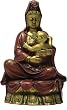 Small Kuan-Yin with Baby Statue, Gold and Red, 6.25"H