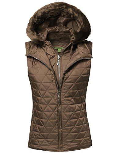 Quilted Mediumweight Vest With Detachable Hood Mocha M Size