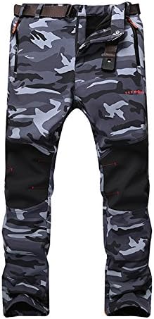 FanMagic Men's Windproof Breathable Stretch Camouflage Fleece Pants Black Gray L