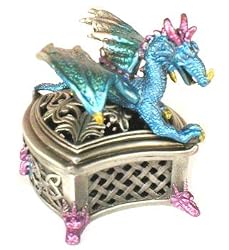 3.5" Tall Pewter and Enamel Mythical Dragon Trinket Box