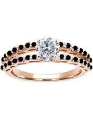 1.38 Ct Round H/I and Black Diamond 925 Rose Gold Plated Silver Ring