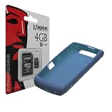 Kingston 4GB microSDHC Class 4 Memory Card with SD Adapter and Dark Blue Silicone Skin Case for Blackberry Storm2 9550 9520