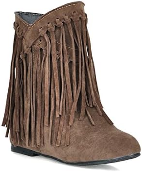 Emmalinglina Women's Solid Round Toe Scrub Leather Tassels Hidden Heel Boots 9 B(M)US Camel