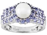 1.12CTW TANZANITE WITH CULTURED WHITE FRESHWATER PEARL STELRING SILVER RING