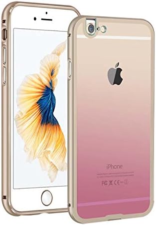 iPhone 6 Plus/6s Plus Case, Aluminum Alloy Seamless Dustproof Waterproof U Type Clear Cover for iPhone 5.5 Inch Gold-pink