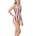 Oyanus Women's USA American Flag One Piece Crewneck Bikini Monokini Swimsuit Swimwear