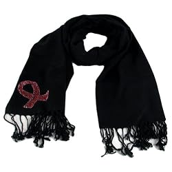 BIG 100% Pashmina Cancer Ribbon Crystal Wrap Shawl Black