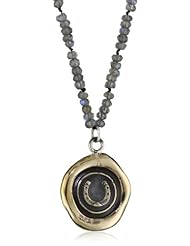 Pyrrha "talisman" Bronze Horseshoe on Laboradorite Lumen Pendant Necklace, 24"
