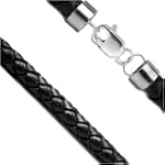 3mm Black 16" Braided Leather Cord Chain Sterling Silver Necklace
