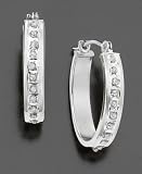 14k White Gold Diamond Accent Oval Hoop Earrings