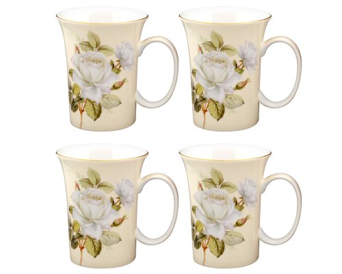 Gracie Bone China 10-Ounce Trumpet Mug, White Green Iceberg, Set of 4