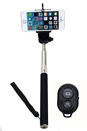 New Arrival UFCIT Extendable Selfie Handheld Stick Monopod with Adjustable Phone Holder and Bluetooth Wireless Remote Shutter for iPhone Samsung and other system over IOS 6.0 and Android 4.2.2 Smartphones (Black Monopod with Shutter)