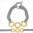Steel Multiple Chain with Gold Steel Art Deco Links and Toggle Bracelet
