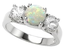 2.35 cttw 925 Sterling Silver 14K White Gold Plated Genuine Round Opal Engagement Ring - Gold Plated Silver
