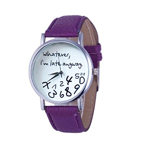 Creazy® Hot Women Leather Watch Whatever I am Late Anyway Letter Watches (Purple)