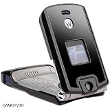 Black Hard Plastic Carry Case With Black Metal Stainless Steel Protective Cover For Motorola Razr V3 V3c V3m Moto T-Mobile Verizon Cellular Phone Sold By TopDeals888