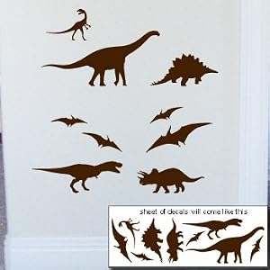 DINOSAURS SET - Tyrannosaurus Triceratops Boy Design - Vinyl Wall Room Decal Sticker #W003 | Color: Coffee Brown