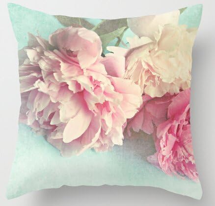 JEANP Cotton Home Accessories Throw Pillow Case Decorative Cushion Cover for Dinning Room Kitchen Chair Back Seat Flowers Ponies Shabby Chic Pink Floral Love Retro Style 18x18