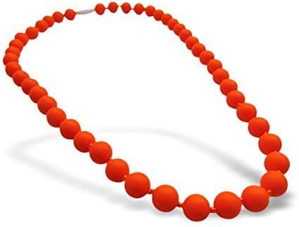 Teeny Teeth Teething Necklace Jewelry - Organic BPA Free Silicone Teether Ring Toy for Nursing Moms - Tangelo Orange