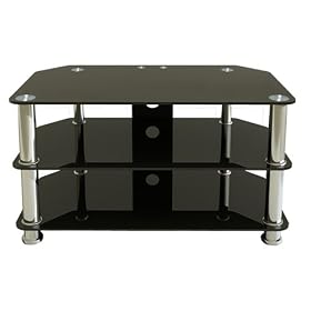 Premier AV HF0040 Plasma and LCD TV Silver Leg Stand Upto 37 inch or 40kgs - Black Glass, Silver Legs