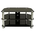 Premier AV HF0040 Plasma and LCD TV Silver Leg Stand Upto 37 inch or 40kgs - Black Glass, Silver Legs