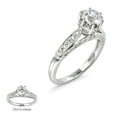 0.34 CT TW ROUND DIAMOND ANTIQUE STYLE ENGAGEMENT RING SETTING MADE IN 18K WHITE GOLD