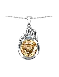 Original Star K (tm) Loving Mother And Father With Child Family Pendant With Round Simulated Imperial Yellow Topaz in .925 Sterling Silver