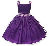 Girls Knee Length Glittering   Flower-Girl Dress  With a Bow(s) and Rhinestones