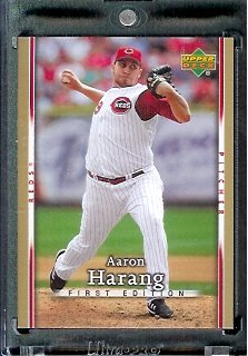 2007 Upper Deck First Edition Baseball Card #198 Aaron Harang Cincinnati Reds - Mint Condition - In Protective Display Case !