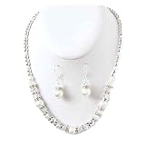 White Glass Bead Necklace and Earrings Set Fashion Jewelry