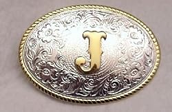 SILVER/GOLD PLATED  MONOGRAM LETTER "J" BELT BUCKLE