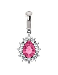 10K White Gold 7.00x5.00mm Pear Cut Pink Tourmaline and Diamond Pendant -- LIFETIME WARRANTY