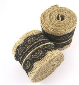 6cm2m Natural Burlap Trim with Lace 1roll/lot (Black)